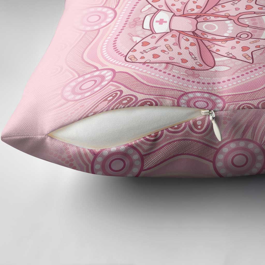 Aussie Nurse Pillow Cover Pink Stethoscope Coquette Bow Aboriginal Dot Art