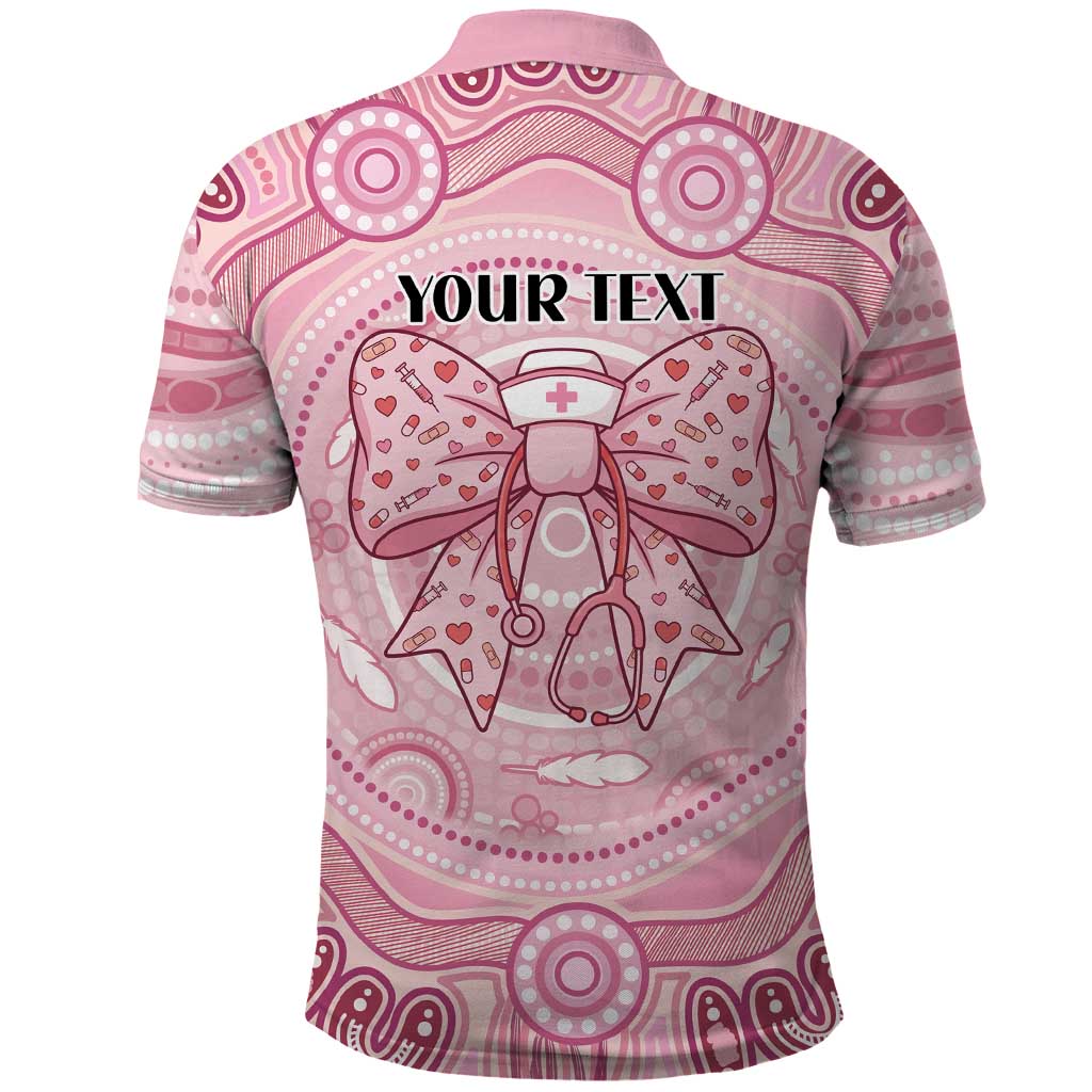 Aussie Nurse Personalised Polo Shirt Pink Stethoscope Coquette Bow Aboriginal Dot Art