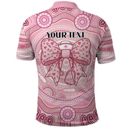 Aussie Nurse Personalised Polo Shirt Pink Stethoscope Coquette Bow Aboriginal Dot Art