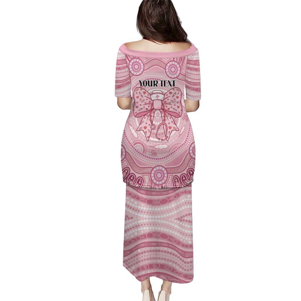 Aussie Nurse Personalised Puletasi Pink Stethoscope Coquette Bow Aboriginal Dot Art