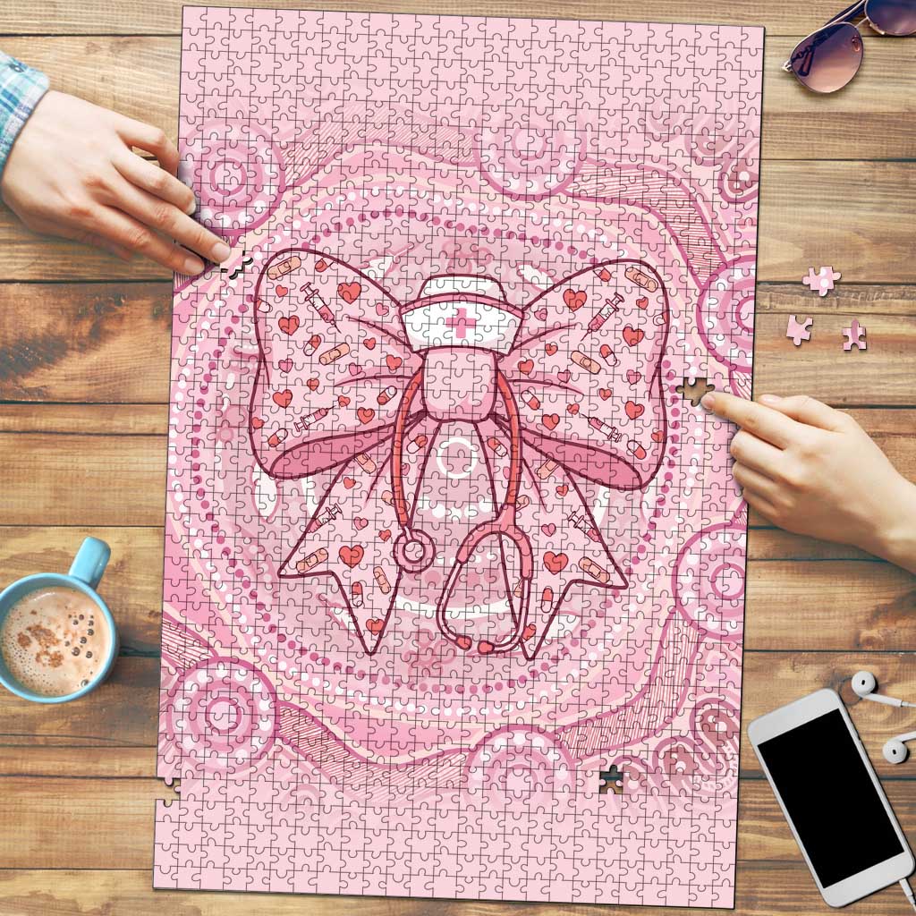 Aussie Nurse Puzzle Pink Stethoscope Coquette Bow Aboriginal Dot Art