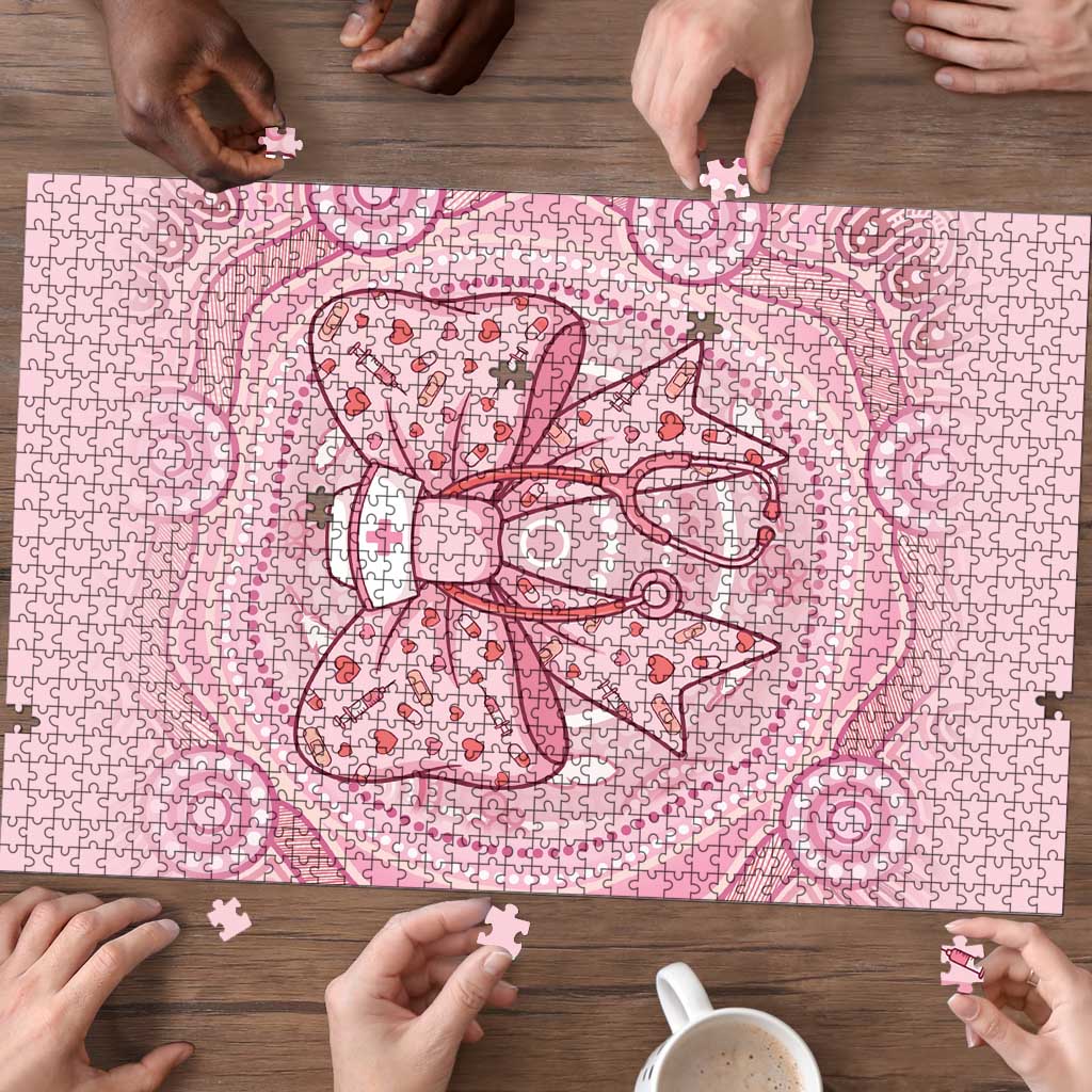 Aussie Nurse Puzzle Pink Stethoscope Coquette Bow Aboriginal Dot Art