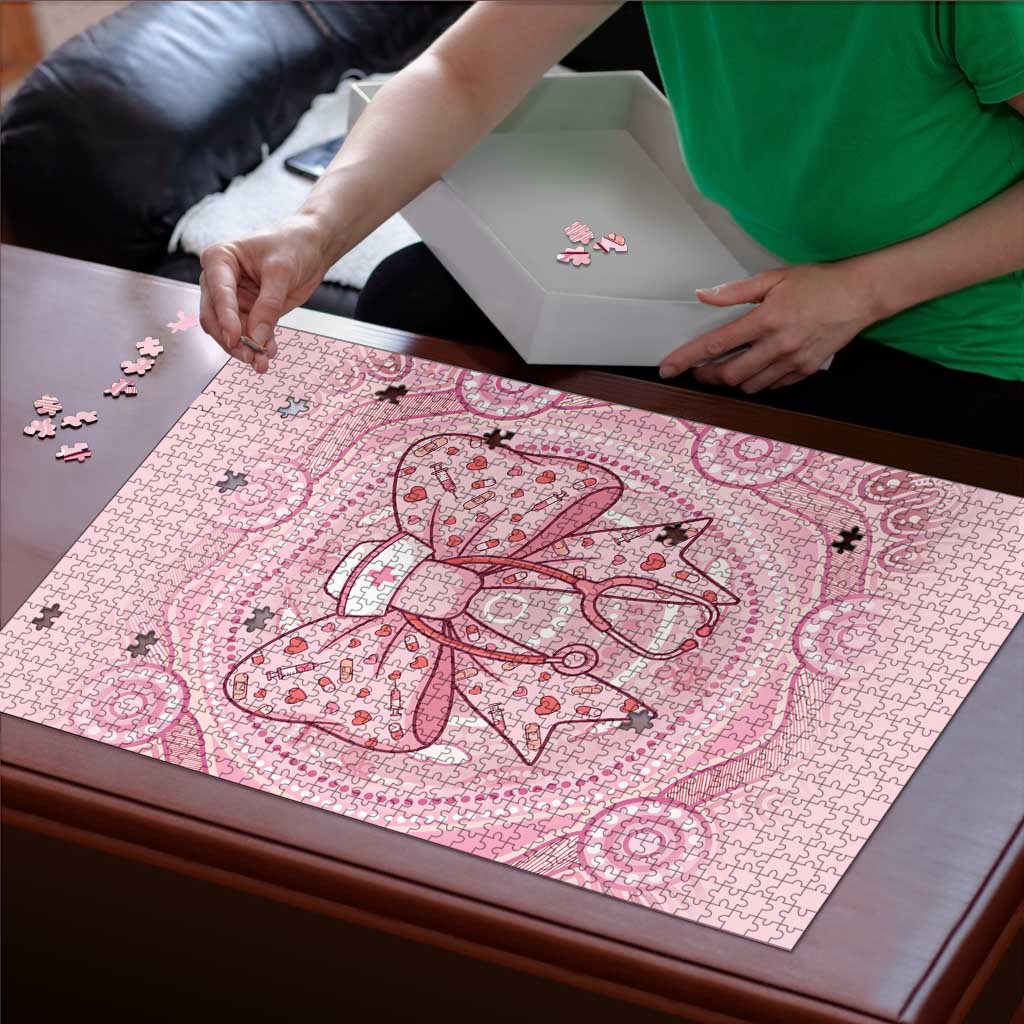 Aussie Nurse Puzzle Pink Stethoscope Coquette Bow Aboriginal Dot Art