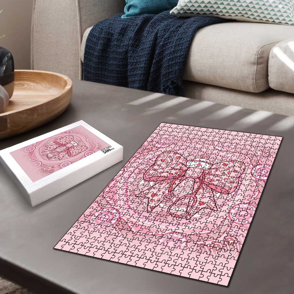 Aussie Nurse Puzzle Pink Stethoscope Coquette Bow Aboriginal Dot Art