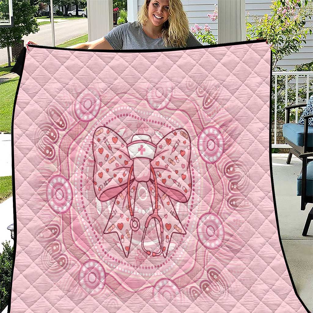 Aussie Nurse Quilt Pink Stethoscope Coquette Bow Aboriginal Dot Art