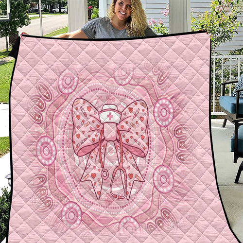 Aussie Nurse Quilt Pink Stethoscope Coquette Bow Aboriginal Dot Art