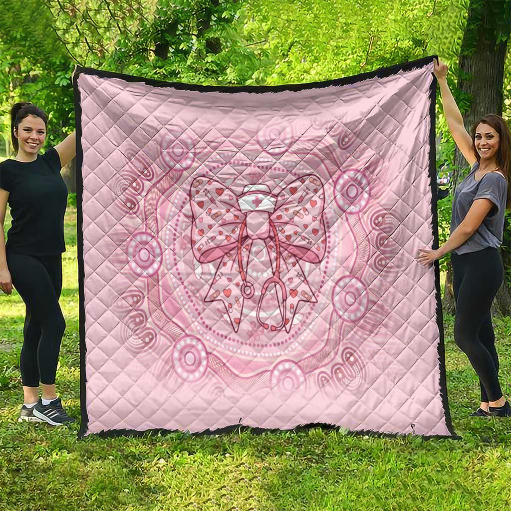Aussie Nurse Quilt Pink Stethoscope Coquette Bow Aboriginal Dot Art