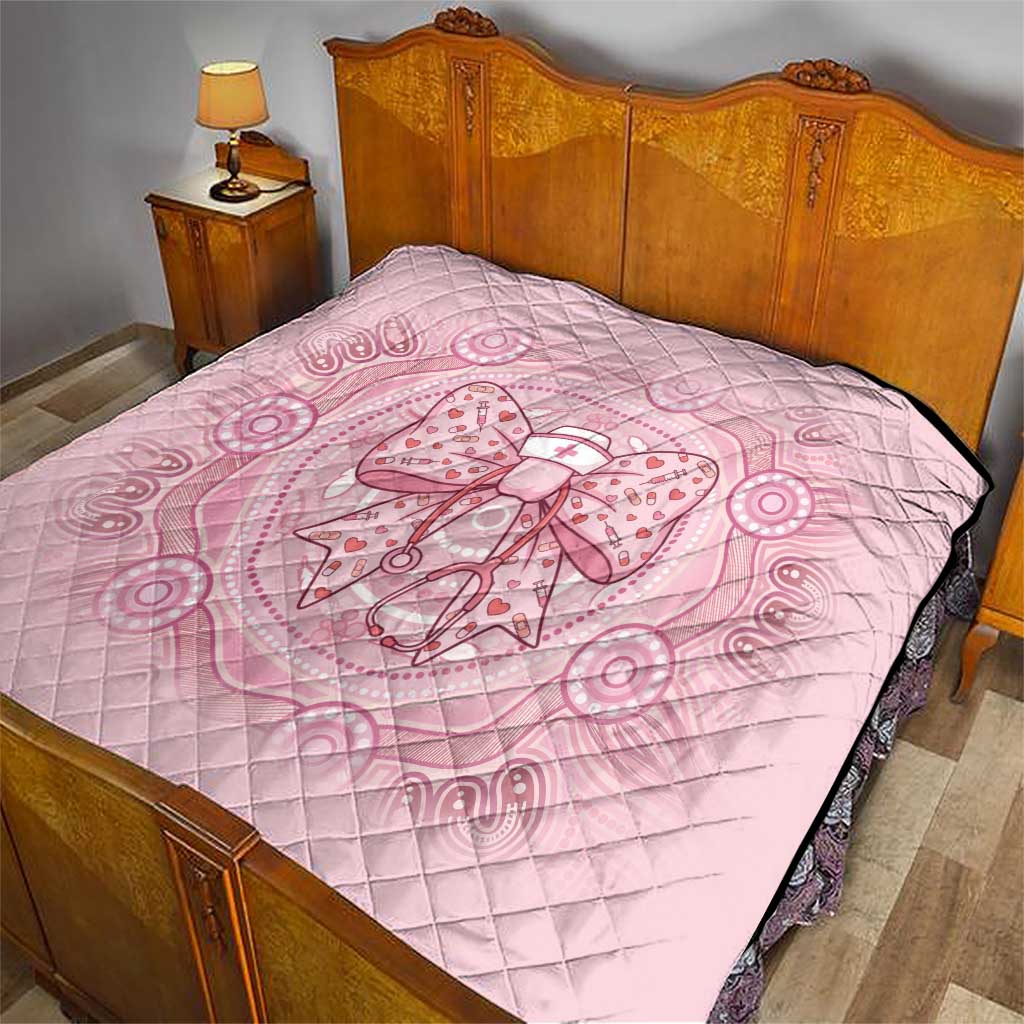 Aussie Nurse Quilt Pink Stethoscope Coquette Bow Aboriginal Dot Art