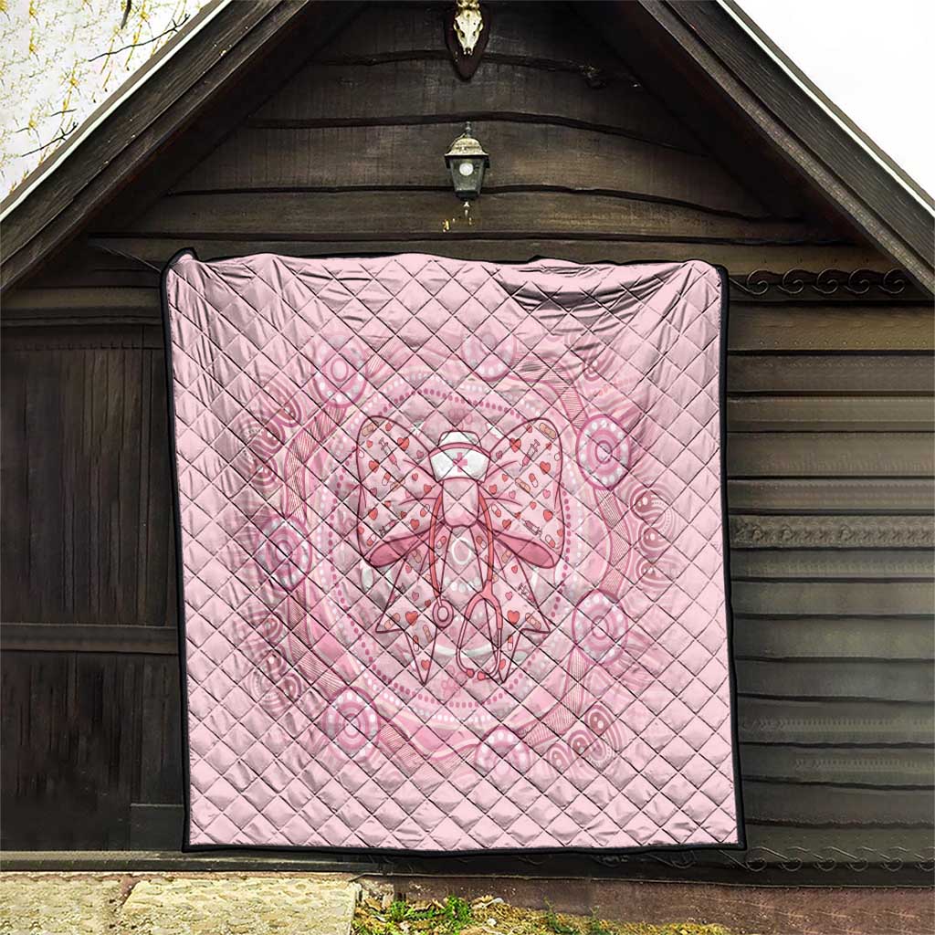 Aussie Nurse Quilt Pink Stethoscope Coquette Bow Aboriginal Dot Art
