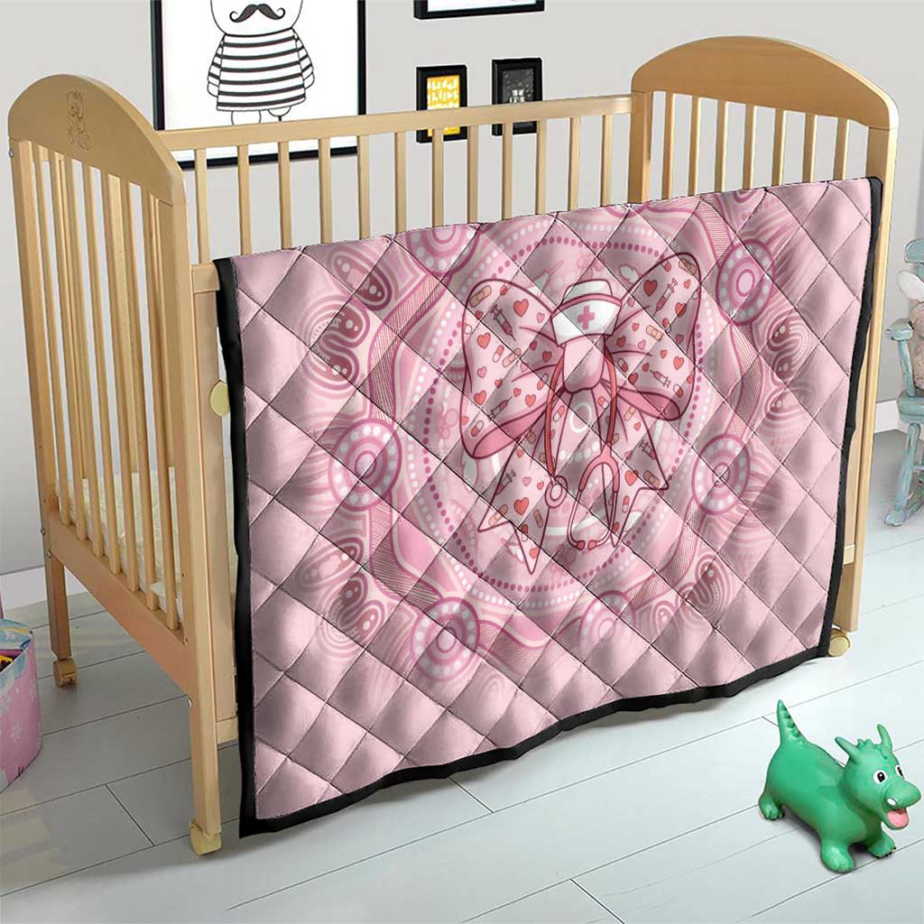 Aussie Nurse Quilt Pink Stethoscope Coquette Bow Aboriginal Dot Art