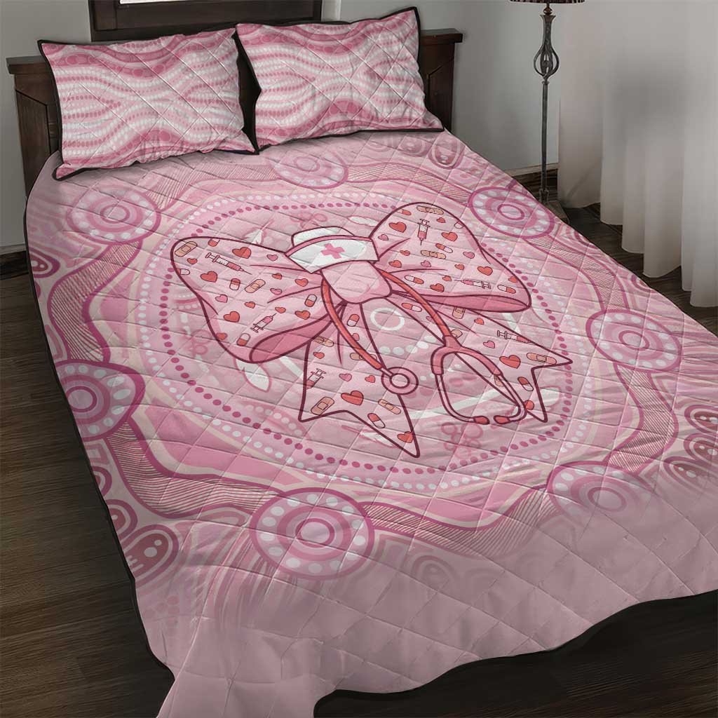 Aussie Nurse Quilt Bed Set Pink Stethoscope Coquette Bow Aboriginal Dot Art