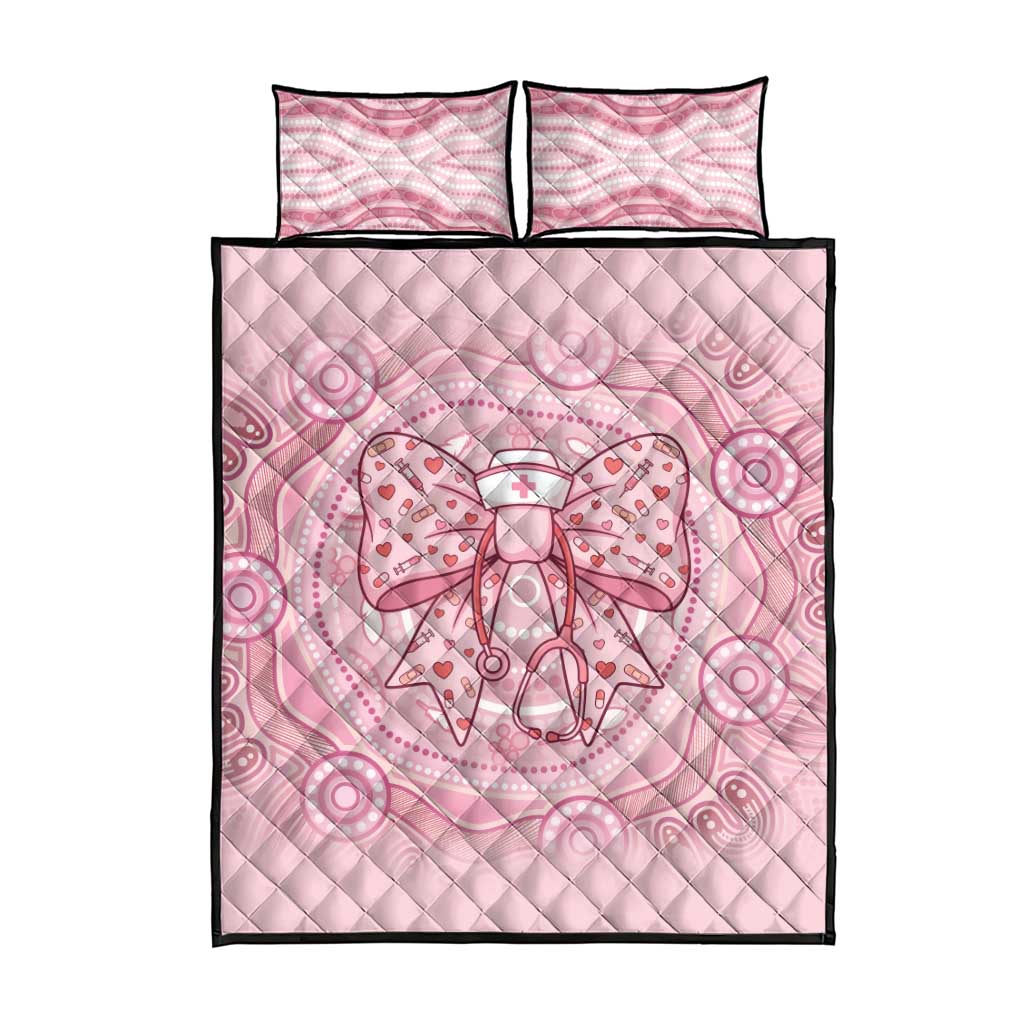 Aussie Nurse Quilt Bed Set Pink Stethoscope Coquette Bow Aboriginal Dot Art