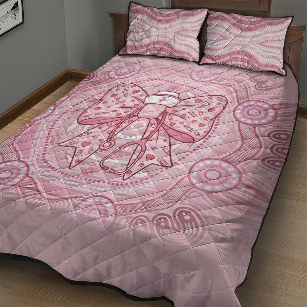 Aussie Nurse Quilt Bed Set Pink Stethoscope Coquette Bow Aboriginal Dot Art