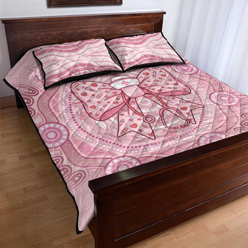 Aussie Nurse Quilt Bed Set Pink Stethoscope Coquette Bow Aboriginal Dot Art