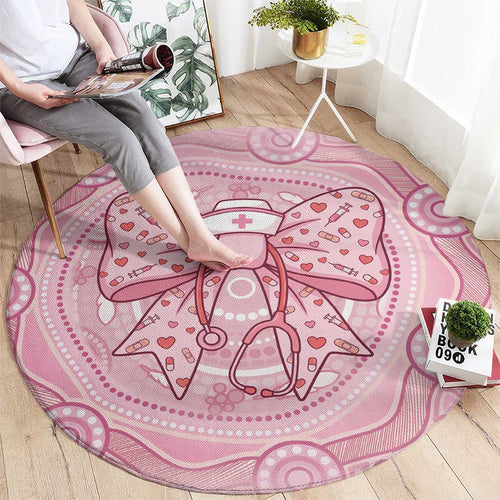 Aussie Nurse Round Carpet Pink Stethoscope Coquette Bow Aboriginal Dot Art