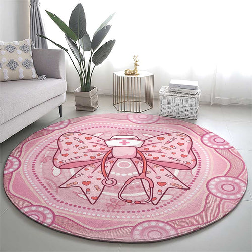 Aussie Nurse Round Carpet Pink Stethoscope Coquette Bow Aboriginal Dot Art