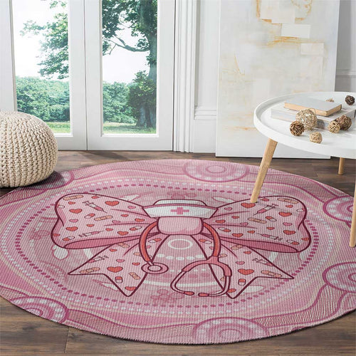 Aussie Nurse Round Carpet Pink Stethoscope Coquette Bow Aboriginal Dot Art