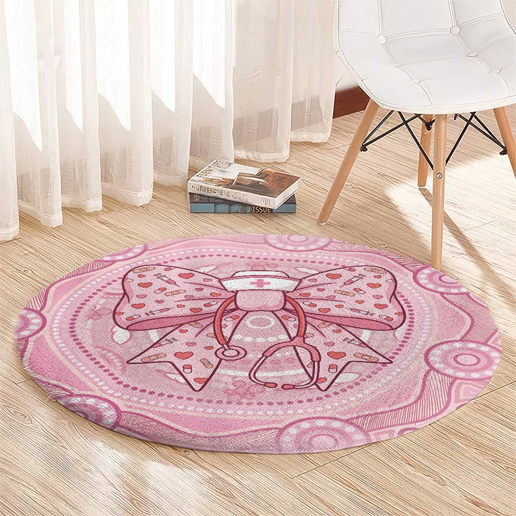 Aussie Nurse Round Carpet Pink Stethoscope Coquette Bow Aboriginal Dot Art