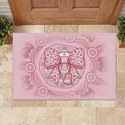 Aussie Nurse Rubber Doormat Pink Stethoscope Coquette Bow Aboriginal Dot Art