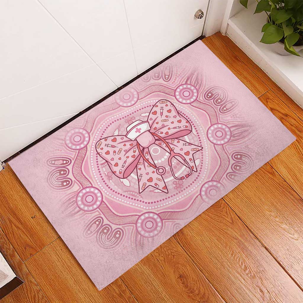 Aussie Nurse Rubber Doormat Pink Stethoscope Coquette Bow Aboriginal Dot Art