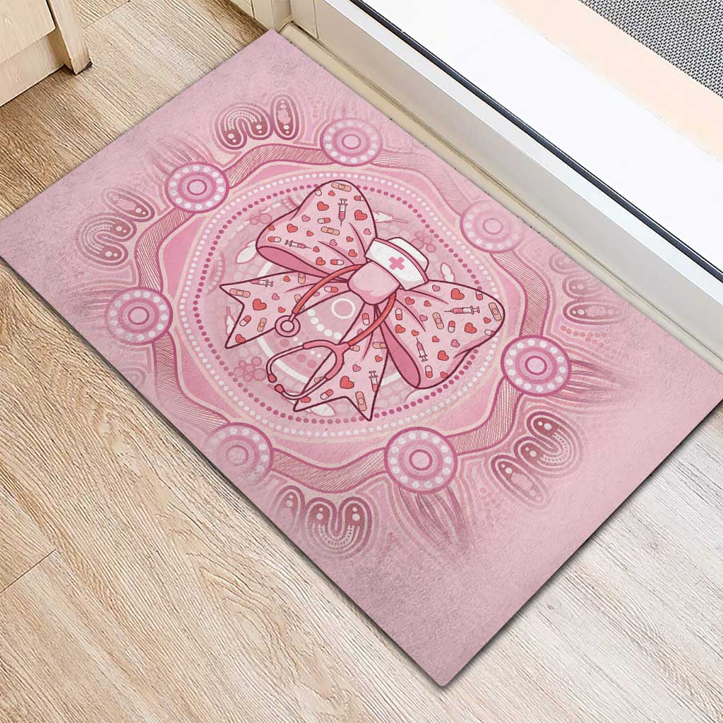 Aussie Nurse Rubber Doormat Pink Stethoscope Coquette Bow Aboriginal Dot Art