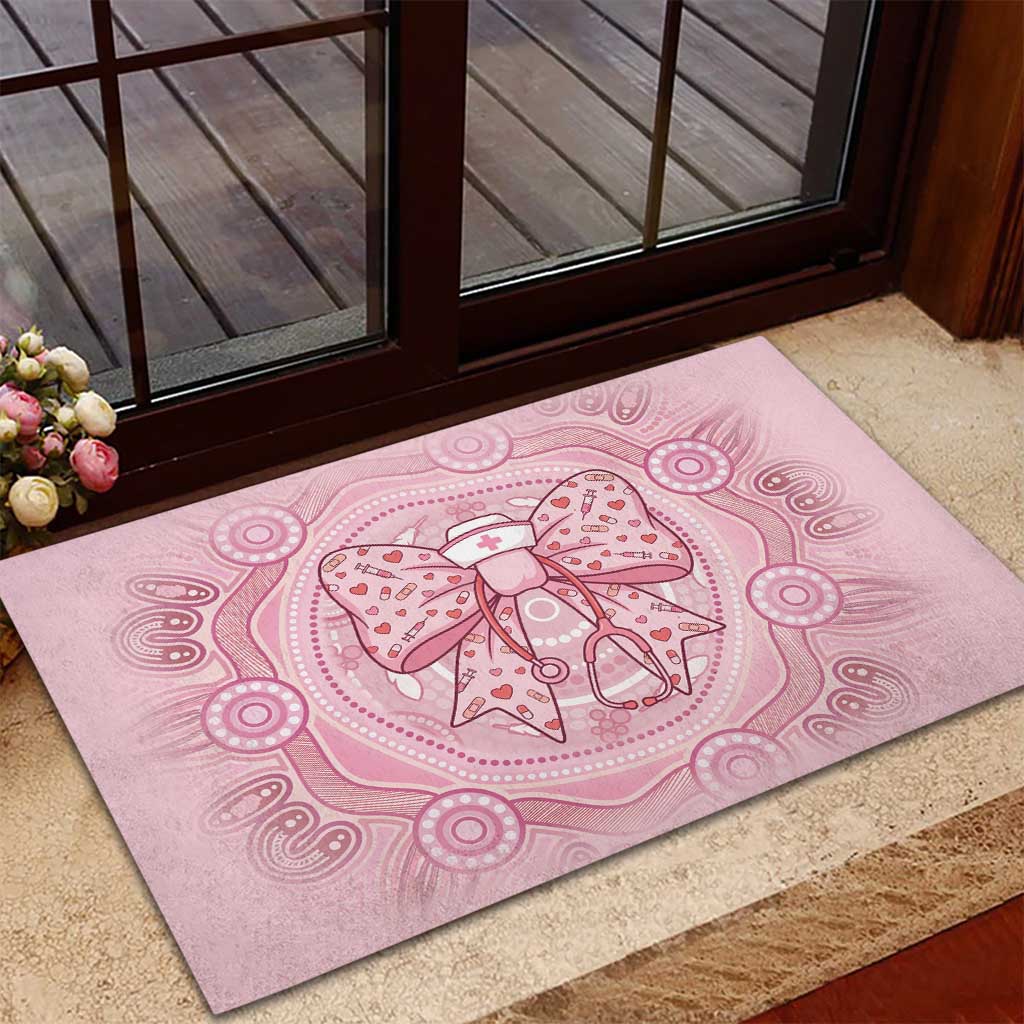 Aussie Nurse Rubber Doormat Pink Stethoscope Coquette Bow Aboriginal Dot Art