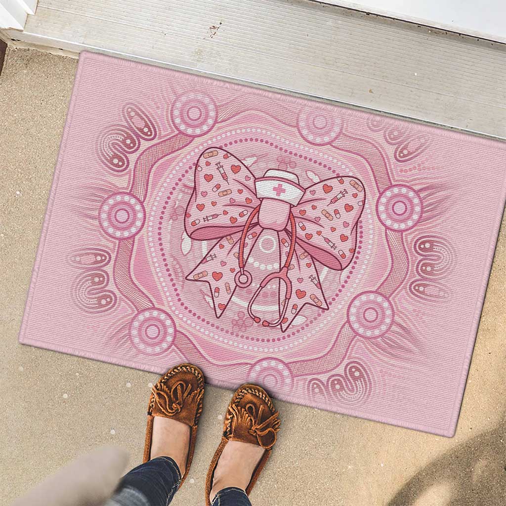 Aussie Nurse Rubber Doormat Pink Stethoscope Coquette Bow Aboriginal Dot Art