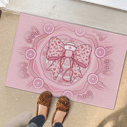 Aussie Nurse Rubber Doormat Pink Stethoscope Coquette Bow Aboriginal Dot Art