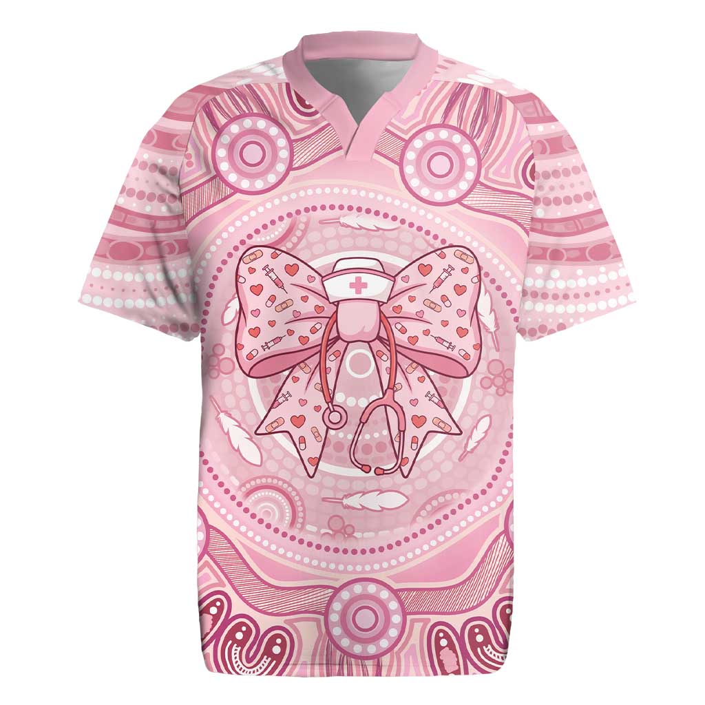 Aussie Nurse Personalised Rugby Jersey Pink Stethoscope Coquette Bow Aboriginal Dot Art