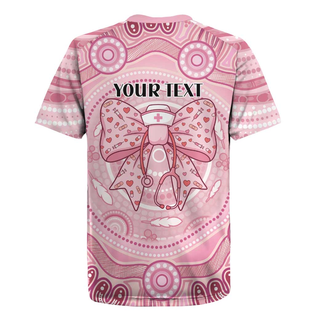 Aussie Nurse Personalised Rugby Jersey Pink Stethoscope Coquette Bow Aboriginal Dot Art