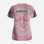 Aussie Nurse Personalised Scrub Top Pink Stethoscope Coquette Bow Aboriginal Dot Art
