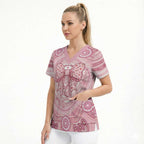 Aussie Nurse Personalised Scrub Top Pink Stethoscope Coquette Bow Aboriginal Dot Art