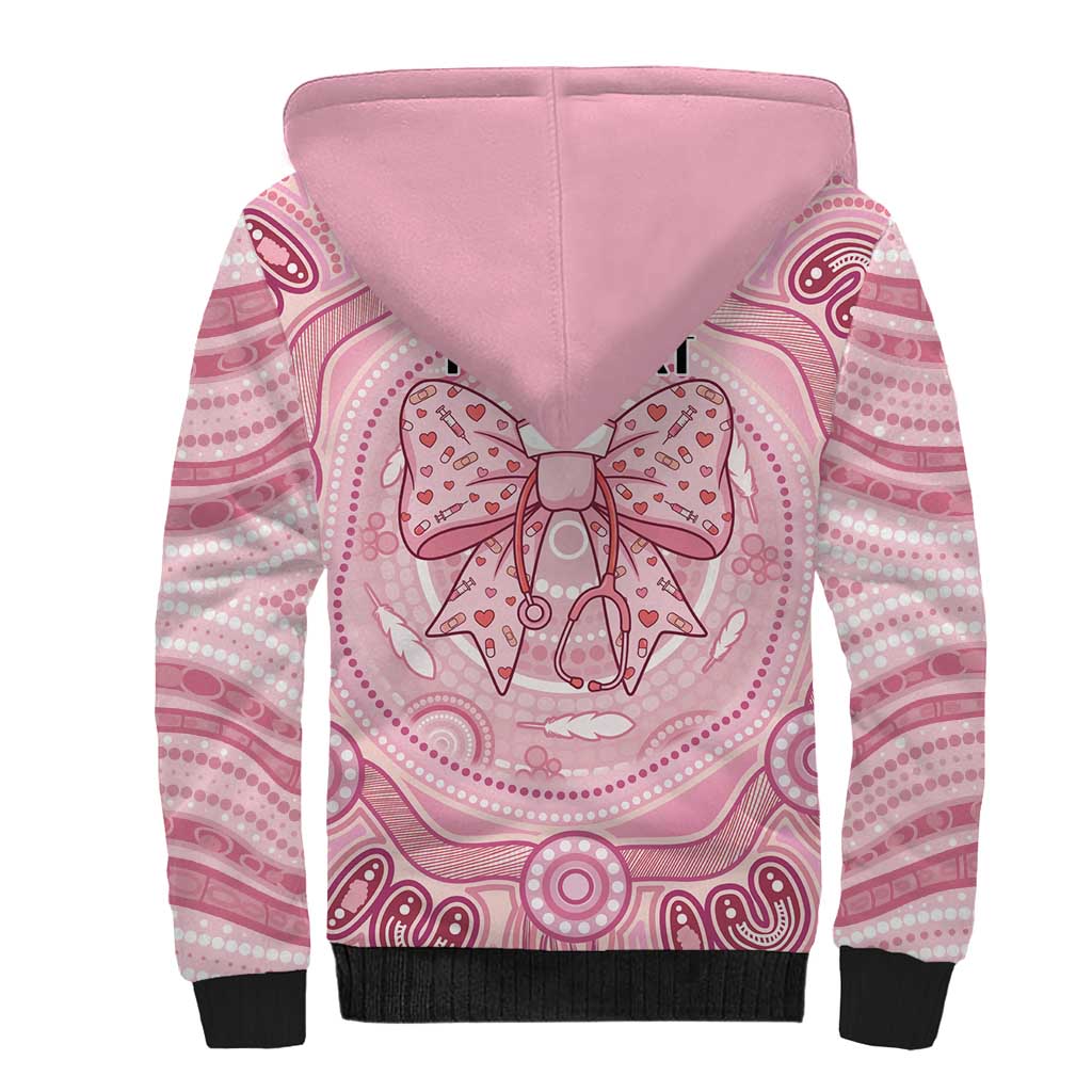 Aussie Nurse Personalised Sherpa Hoodie Pink Stethoscope Coquette Bow Aboriginal Dot Art