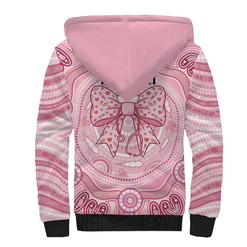 Aussie Nurse Personalised Sherpa Hoodie Pink Stethoscope Coquette Bow Aboriginal Dot Art