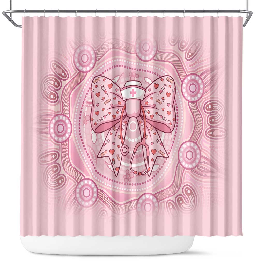 Aussie Nurse Shower Curtain Pink Stethoscope Coquette Bow Aboriginal Dot Art