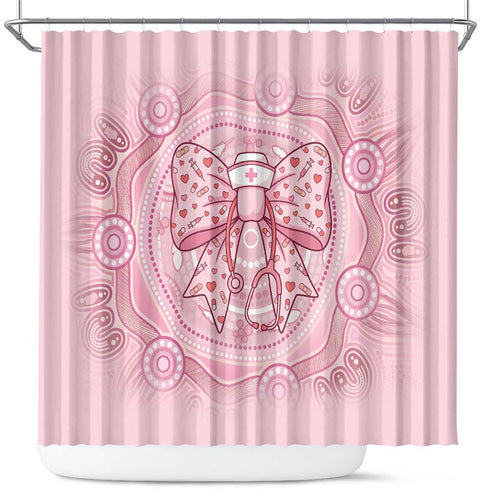 Aussie Nurse Shower Curtain Pink Stethoscope Coquette Bow Aboriginal Dot Art