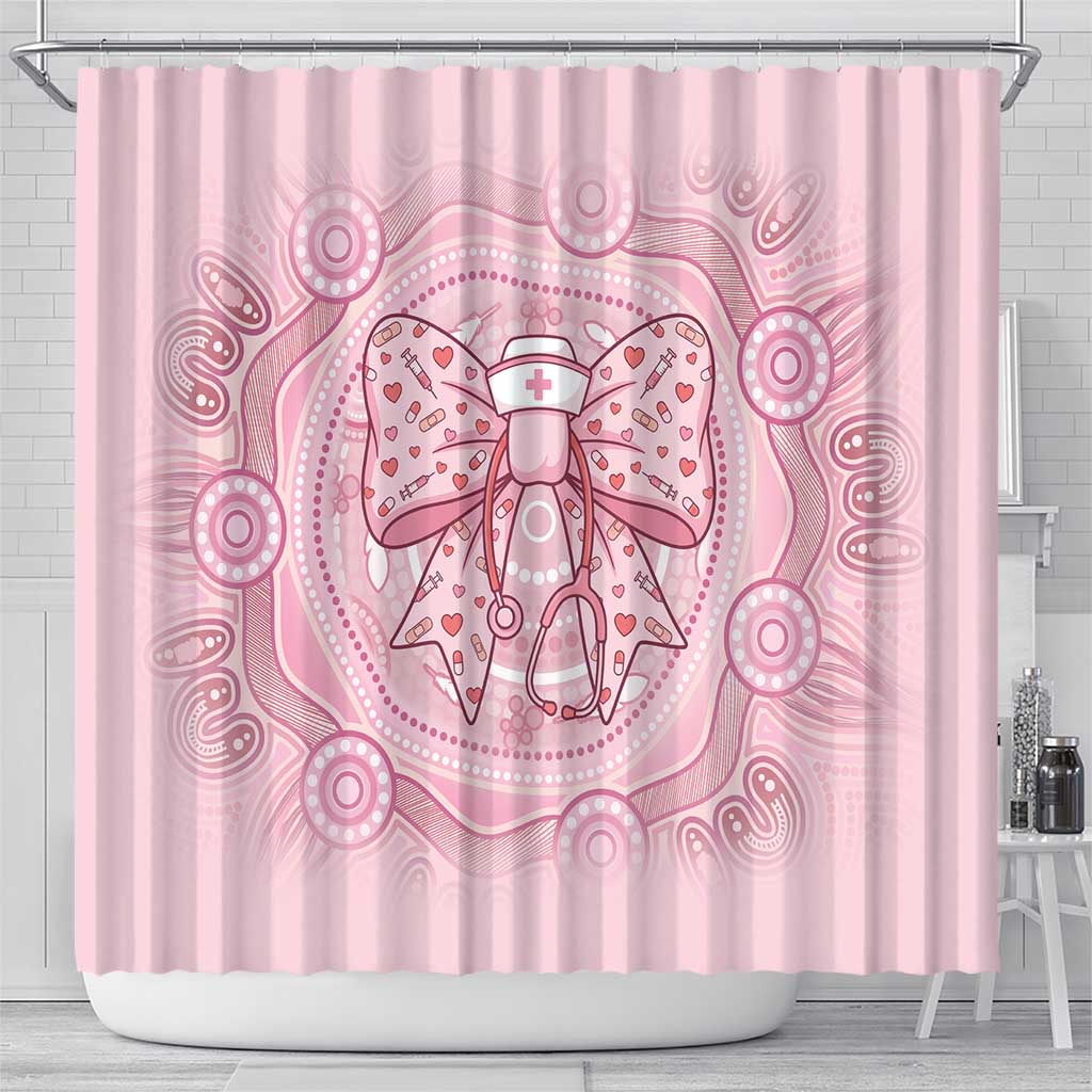 Aussie Nurse Shower Curtain Pink Stethoscope Coquette Bow Aboriginal Dot Art
