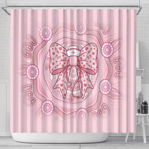 Aussie Nurse Shower Curtain Pink Stethoscope Coquette Bow Aboriginal Dot Art