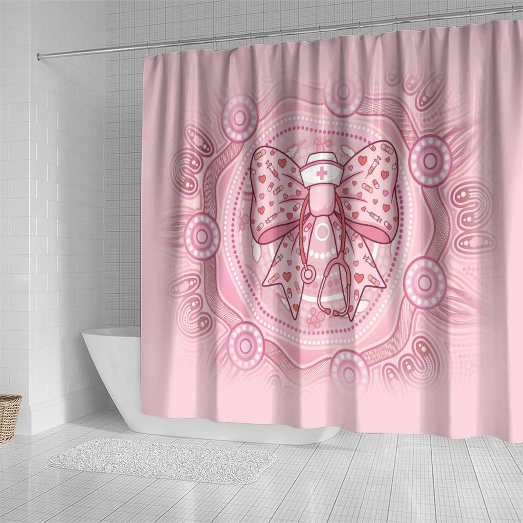 Aussie Nurse Shower Curtain Pink Stethoscope Coquette Bow Aboriginal Dot Art