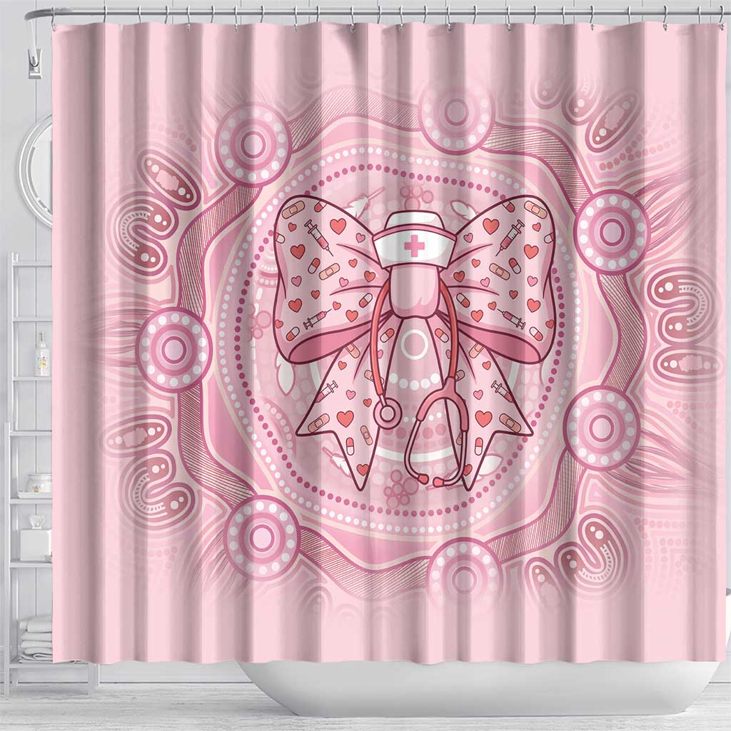 Aussie Nurse Shower Curtain Pink Stethoscope Coquette Bow Aboriginal Dot Art