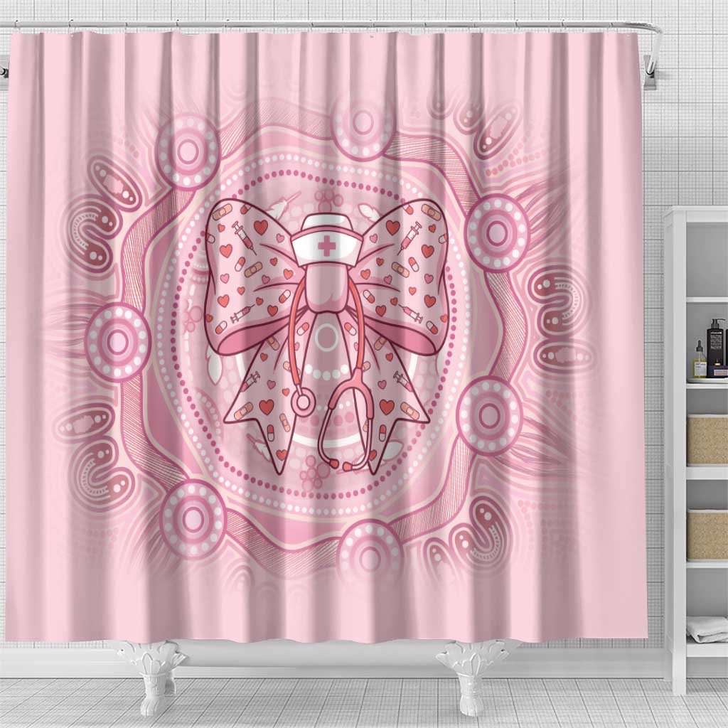 Aussie Nurse Shower Curtain Pink Stethoscope Coquette Bow Aboriginal Dot Art