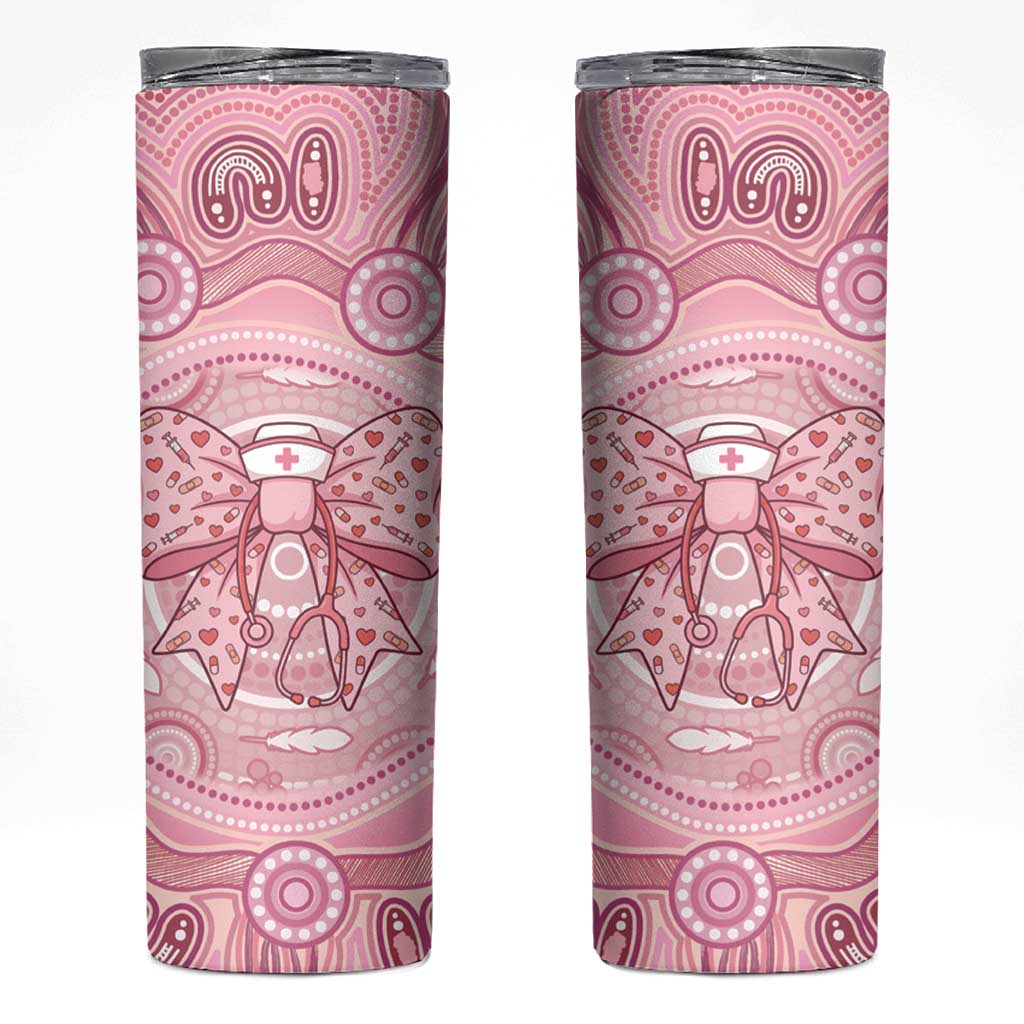 Aussie Nurse Personalised Skinny Tumbler Pink Stethoscope Coquette Bow Aboriginal Dot Art