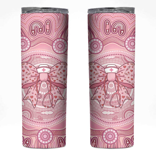 Aussie Nurse Personalised Skinny Tumbler Pink Stethoscope Coquette Bow Aboriginal Dot Art