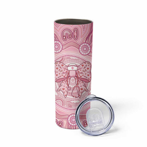 Aussie Nurse Personalised Skinny Tumbler Pink Stethoscope Coquette Bow Aboriginal Dot Art