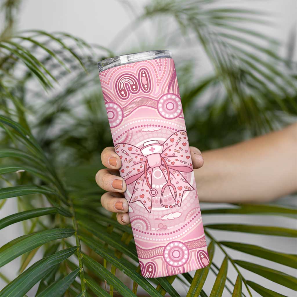 Aussie Nurse Personalised Skinny Tumbler Pink Stethoscope Coquette Bow Aboriginal Dot Art