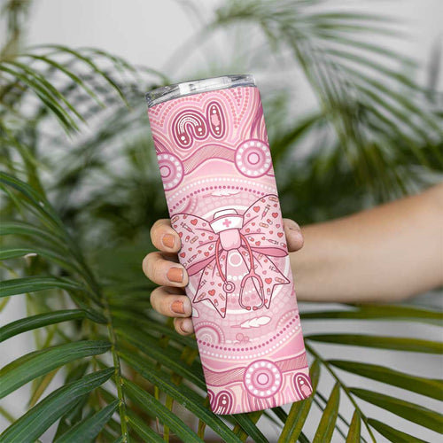 Aussie Nurse Personalised Skinny Tumbler Pink Stethoscope Coquette Bow Aboriginal Dot Art
