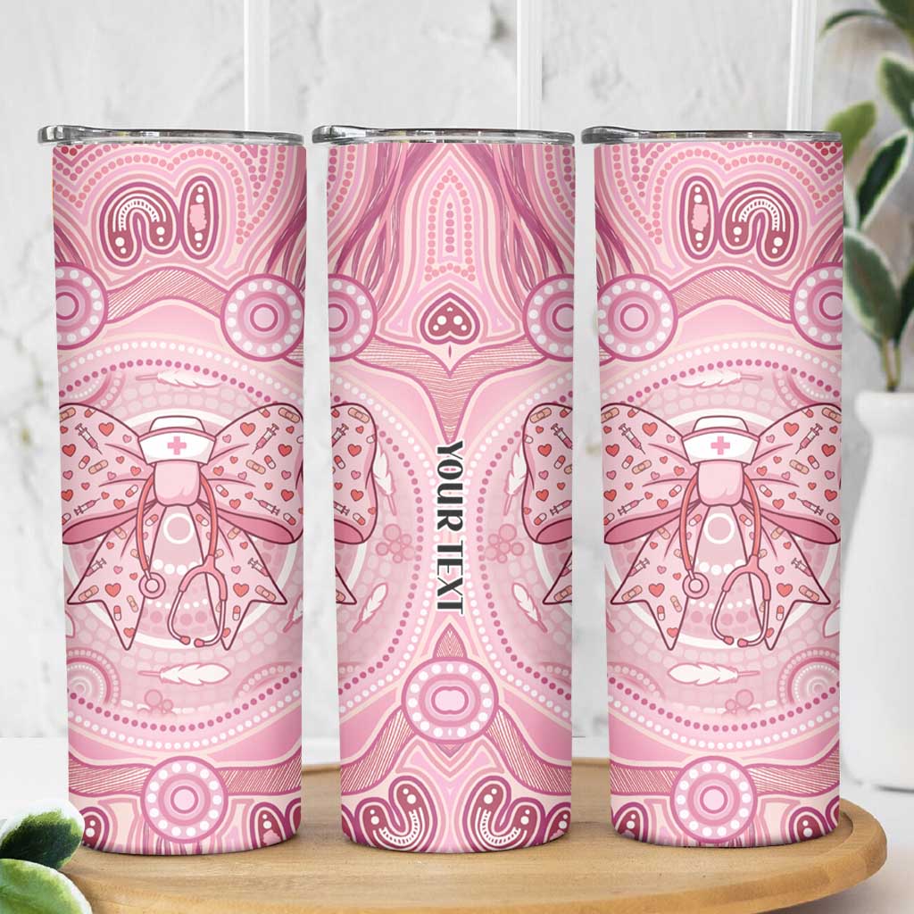 Aussie Nurse Personalised Skinny Tumbler Pink Stethoscope Coquette Bow Aboriginal Dot Art
