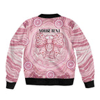 Aussie Nurse Personalised Sleeve Zip Bomber Jacket Pink Stethoscope Coquette Bow Aboriginal Dot Art