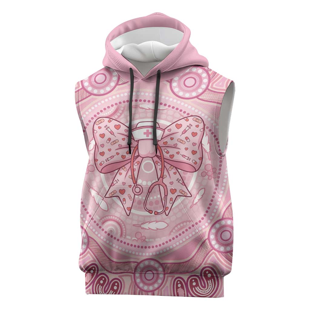 Aussie Nurse Personalised Sleeveless Hoodie Pink Stethoscope Coquette Bow Aboriginal Dot Art