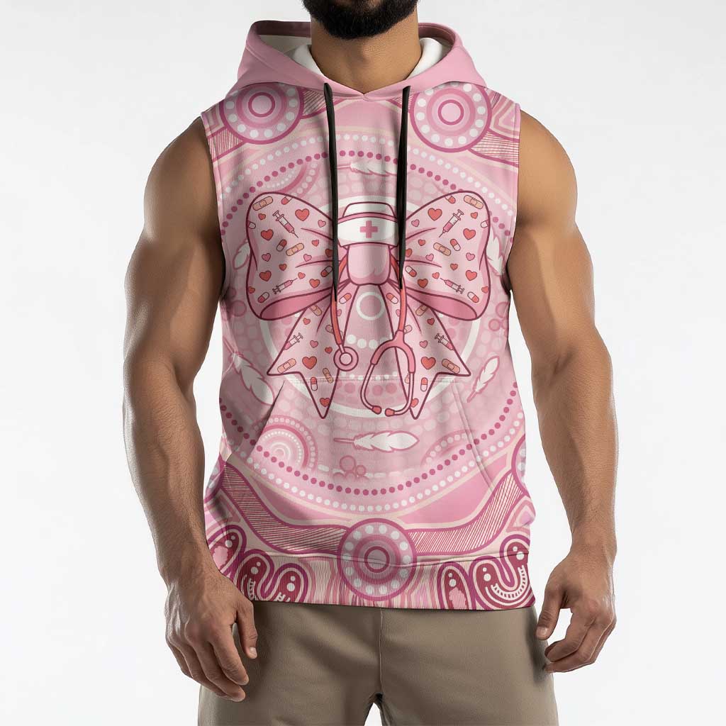 Aussie Nurse Personalised Sleeveless Hoodie Pink Stethoscope Coquette Bow Aboriginal Dot Art